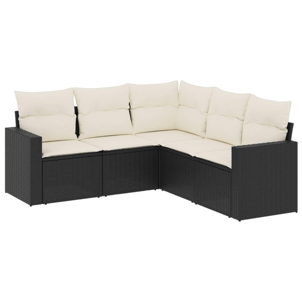 GARTEN-SOFAGARNITUR 5-TLG. Mit Kissen Schwarz Poly Rattan - Schwarz, Kunststoff (182.5/85/182.5cm) - vidaXL