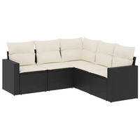 GARTEN-SOFAGARNITUR 5-TLG. Mit Kissen Schwarz Poly Rattan - Schwarz, Kunststoff (182.5/85/182.5cm) - vidaXL