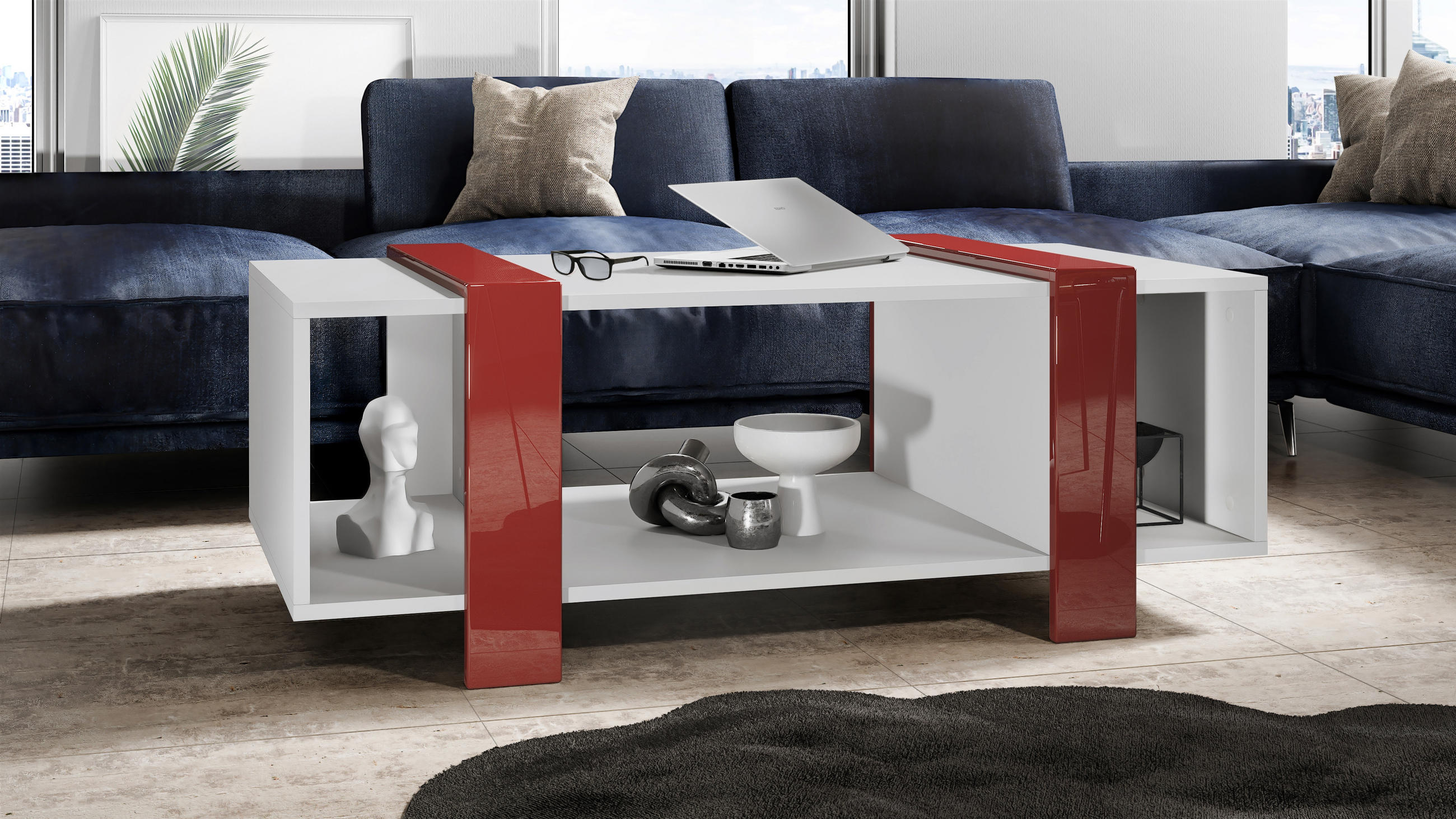 COUCHTISCH Ida Blenden in Bordeaux Hochglanz - Bordeaux, Holzwerkstoff (56.5/110.5/42cm) - Vladon