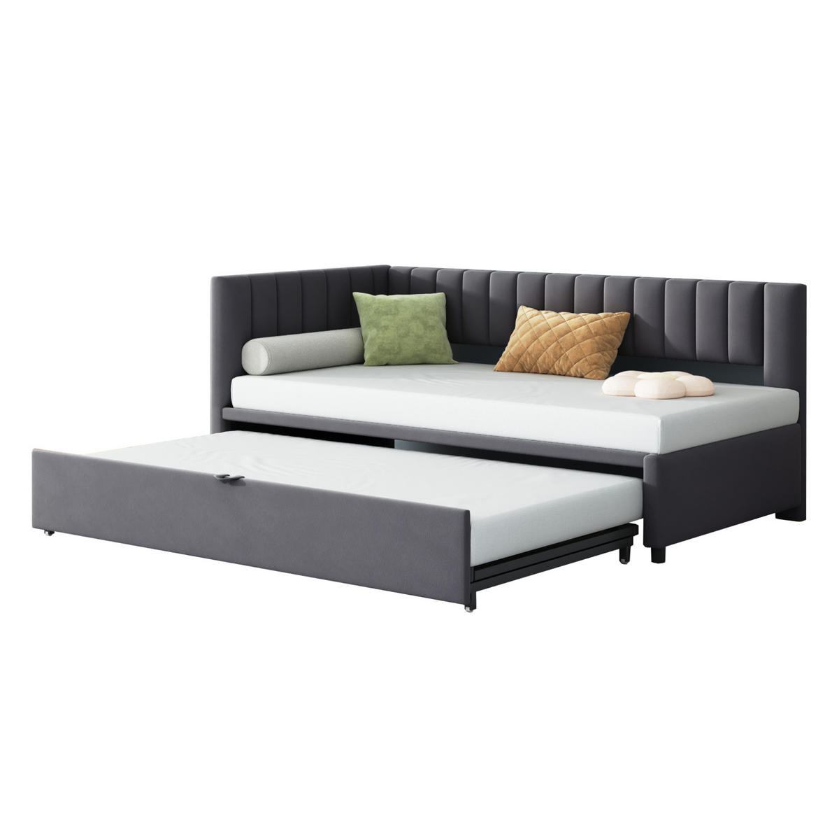 SAMT-POLSTERBETT 90/200 cm mit Ausziehbett in Grau - Grau, Textil (90/180cm) - BEAOK