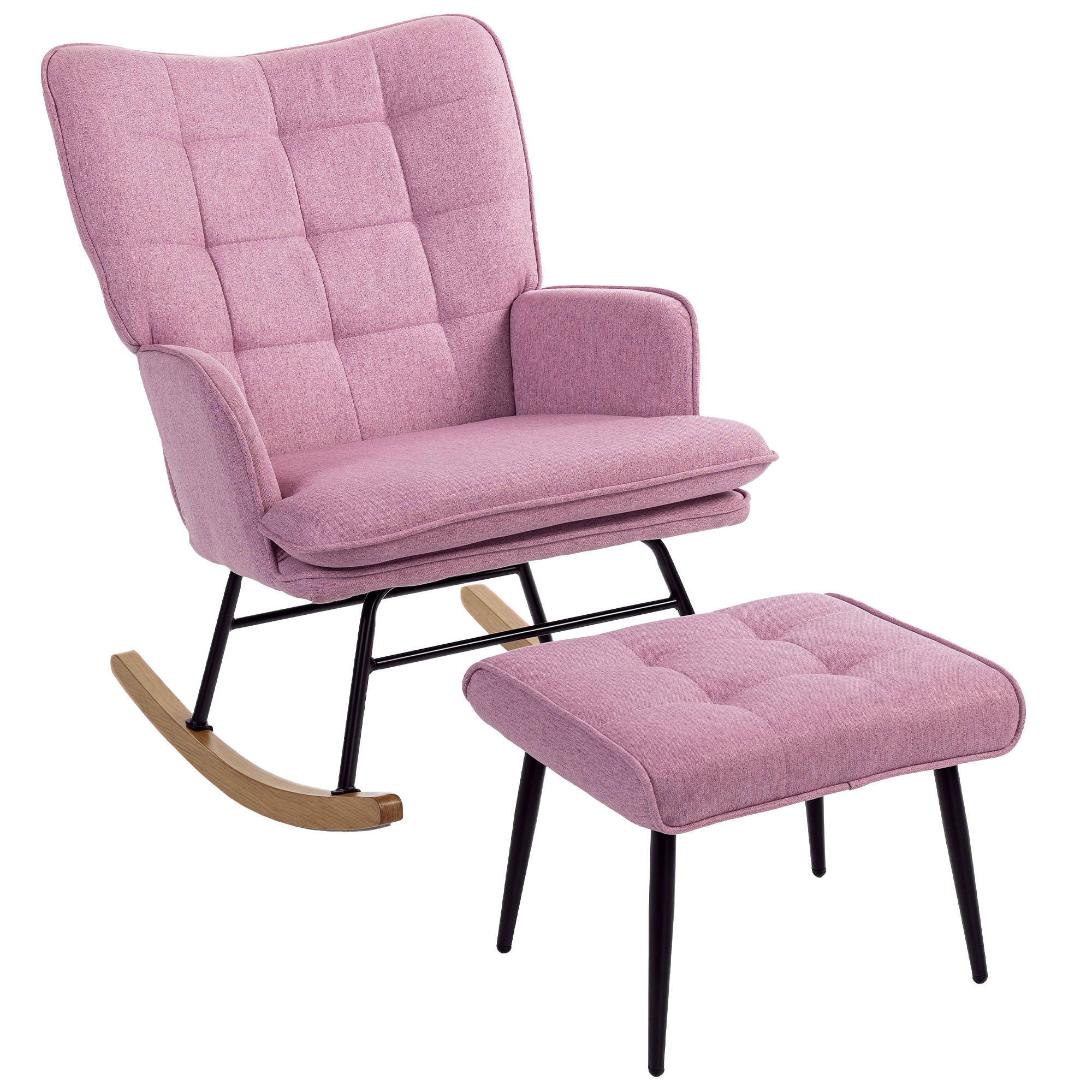 SCHAUKELSTUHL Fußstütze Kissen Armlehnen Holzbeinen 130 kg Rosa - Rosa, Textil (64/90/89cm) - Vallsero