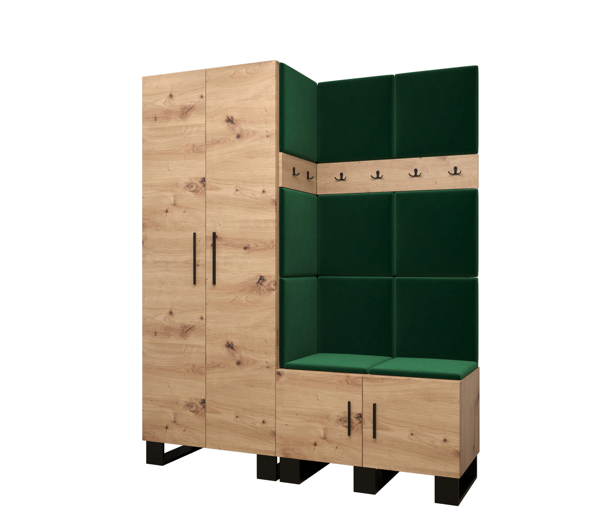 Abiks Möbel Garderoben-Set Eiche Artisan, Waldgrün 158x196x45.6 cm