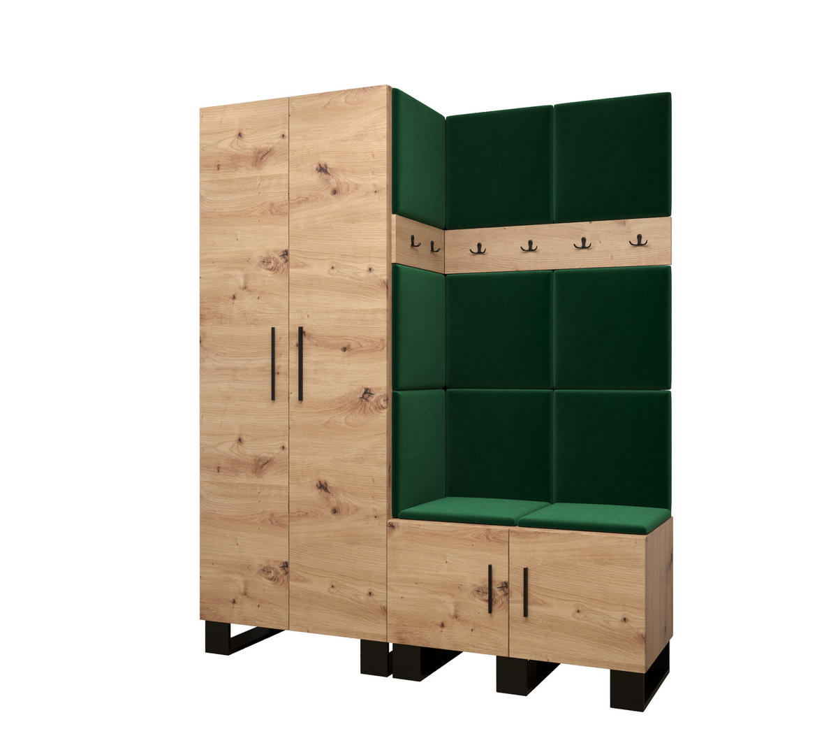 GARDEROBEN-SET 196/158/45,6 - Waldgrün/Schwarz, Holz/Kunststoff (158/196/45.6cm) - Abiks Möbel