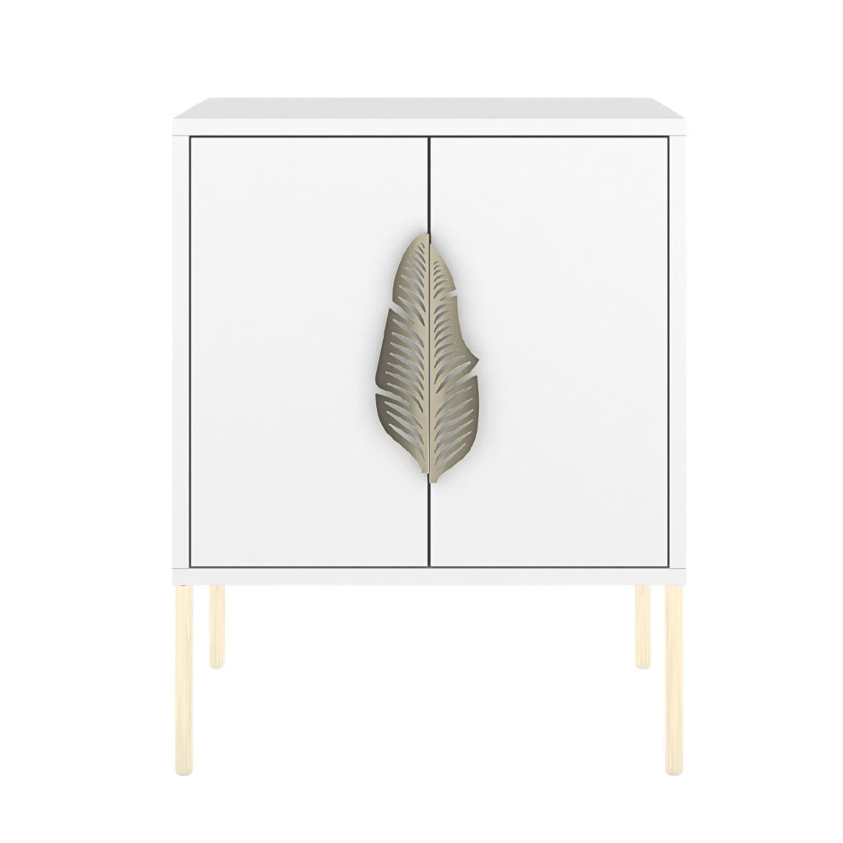 NACHTTISCH Merlin, Weiß, Goldene Details - Goldfarben/Weiß, Holzwerkstoff/Metall (54/69/40cm) - Skandica