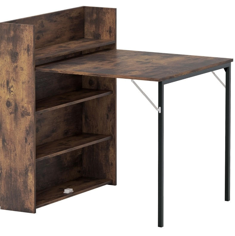 ESSTISCH aus Holz 80x90x93 cm Rustikalbraun klappbar mit Regal im Industrial-Stil - Braun, Holz (90/80/93cm) - Modfu