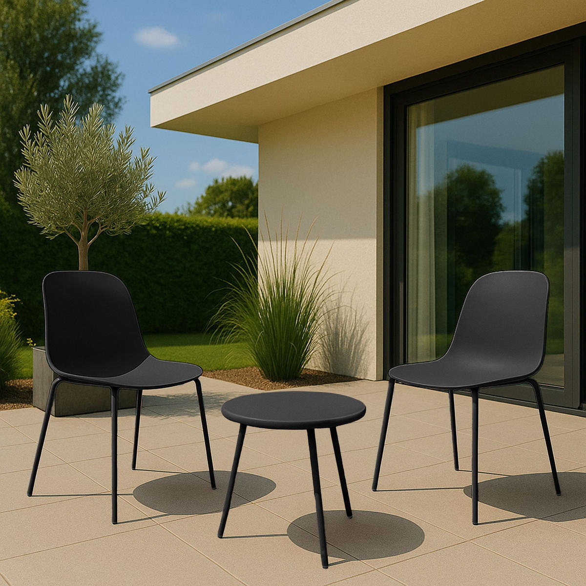 GARTENSITZGRUPPE Kunststoff Schwarz - Schwarz, Kunststoff - CLP