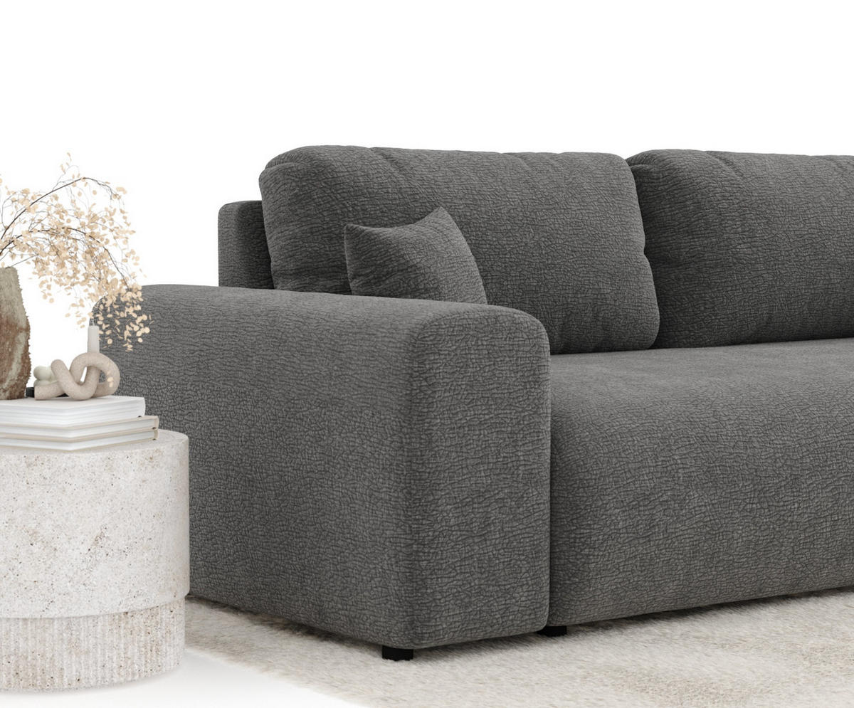 3-SITZER-SOFA Zanzibar Grau Chenille - Schwarz/Grau, Holz/Holzwerkstoff (213/79/108cm) - Maison de Reve