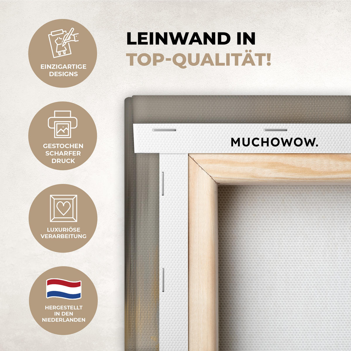 LEINWANDBILD Gemälde - Baum - Abstrakt - Blätter Wandbild Wohnzimmer 60x80 cm - Beige, Textil (60/80cm) - MuchoWow