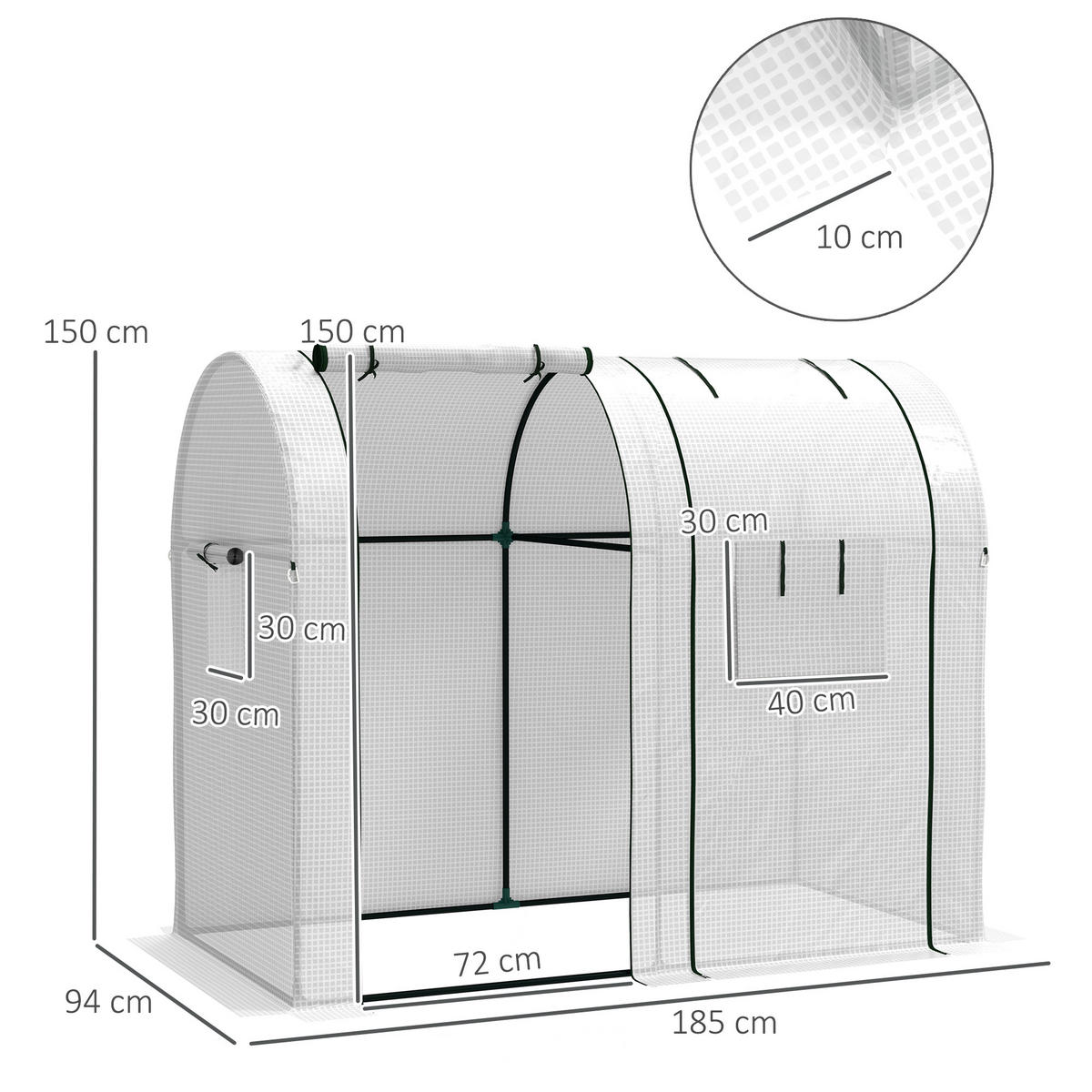 TOMATENGEWÄCHSHAUS DE-12008 mit 2 Türen & 4 Fenstern Weiß - Weiß, Metall (94/150/185cm) - ComfortXL