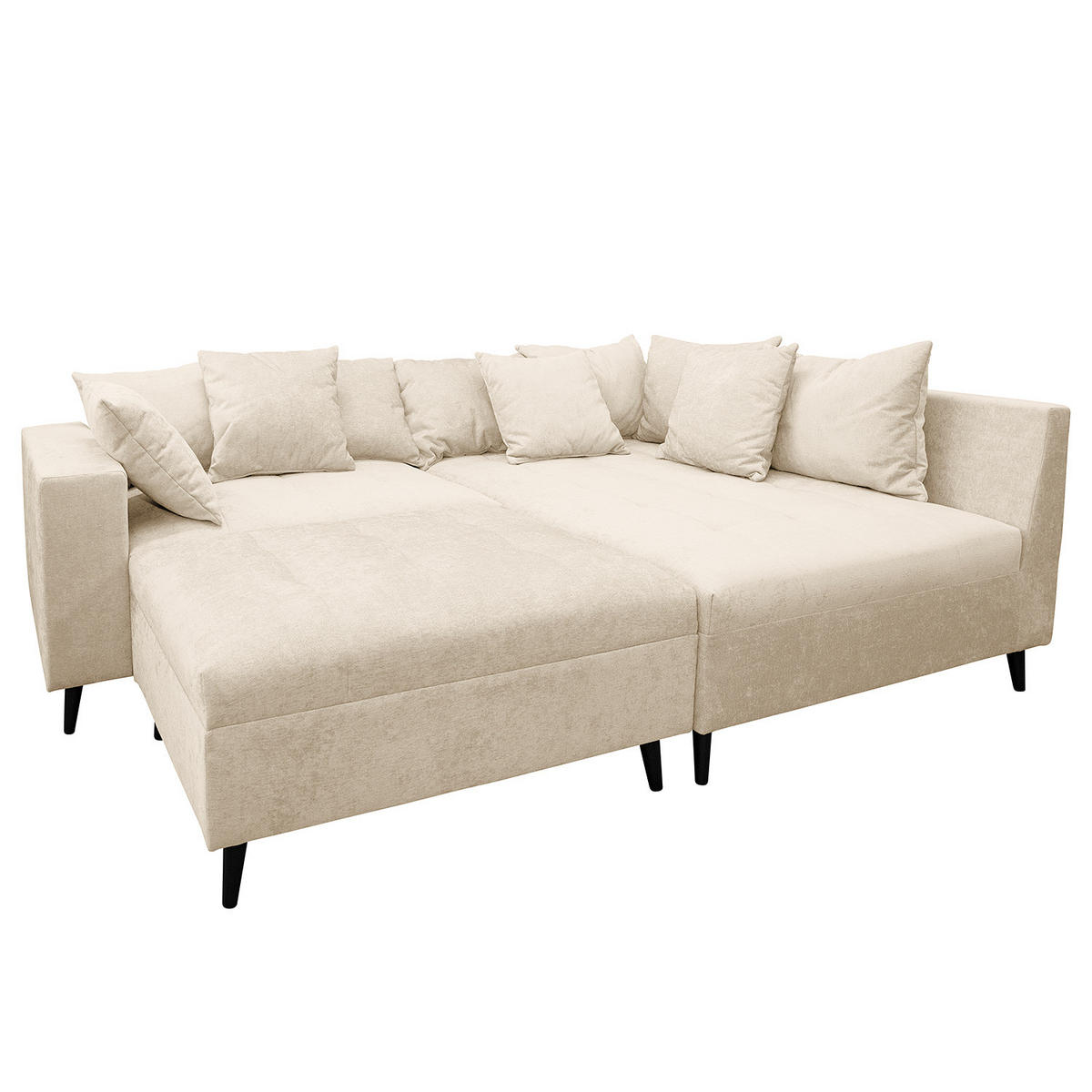 ECKSOFA mit Ottomane und Hocker - Beige/Schwarz, Birkenholz/Textil (247/174cm) - home24