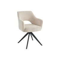 DREHSTUHL mit Armlehnen - Cord & schwarzes Metall - Cremefarben - KONYA - Creme, Textil (59/84/58cm) - Vente-Unique
