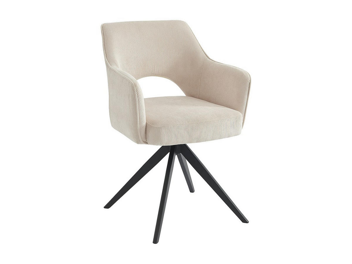 DREHSTUHL mit Armlehnen - Cord & schwarzes Metall - Cremefarben - KONYA - Creme, Textil (59/84/58cm) - Vente-Unique