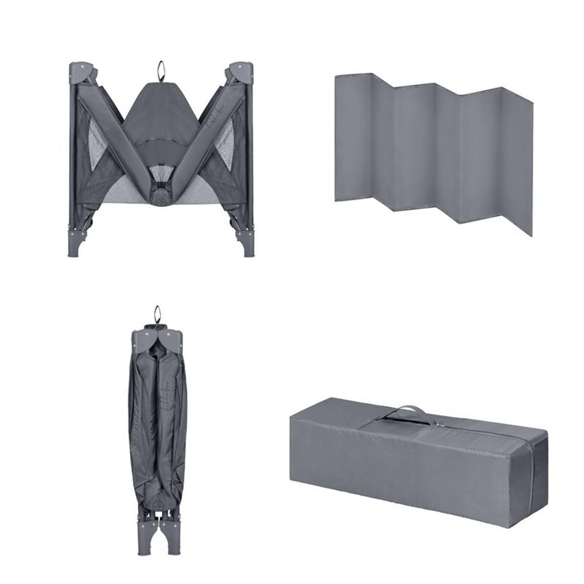 REISEBETT so gifted grau dunkelgrau weiche Matratzenauflage, Seiteneingang - Schwarz, Metall (60/120cm) - Kikka boo