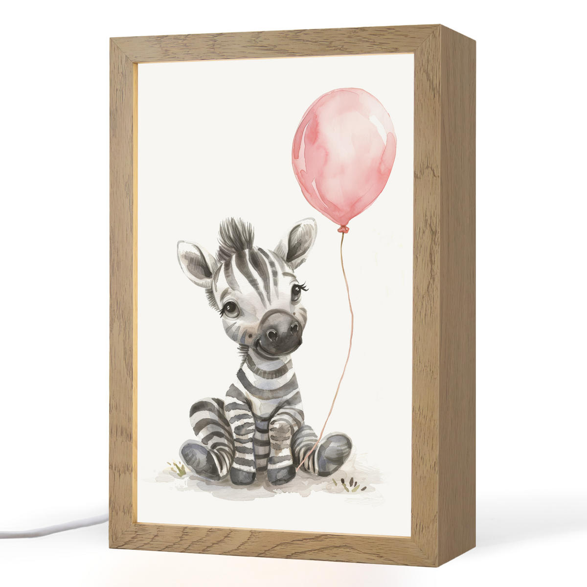 NACHTTISCHLAMPE Zebra - Baby - Tiere - Rosa Luftballon 20x30 cm - Weiß, Holzwerkstoff (8/20/30cm)