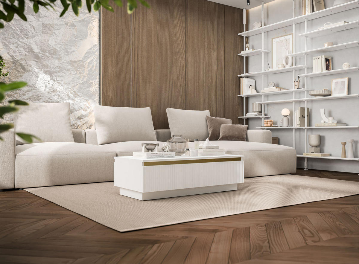 COUCHTISCH Selene Weiß matt 109 cm mit Sockel - Weiß, Holzwerkstoff (50/109/32cm) - Meble Lindner