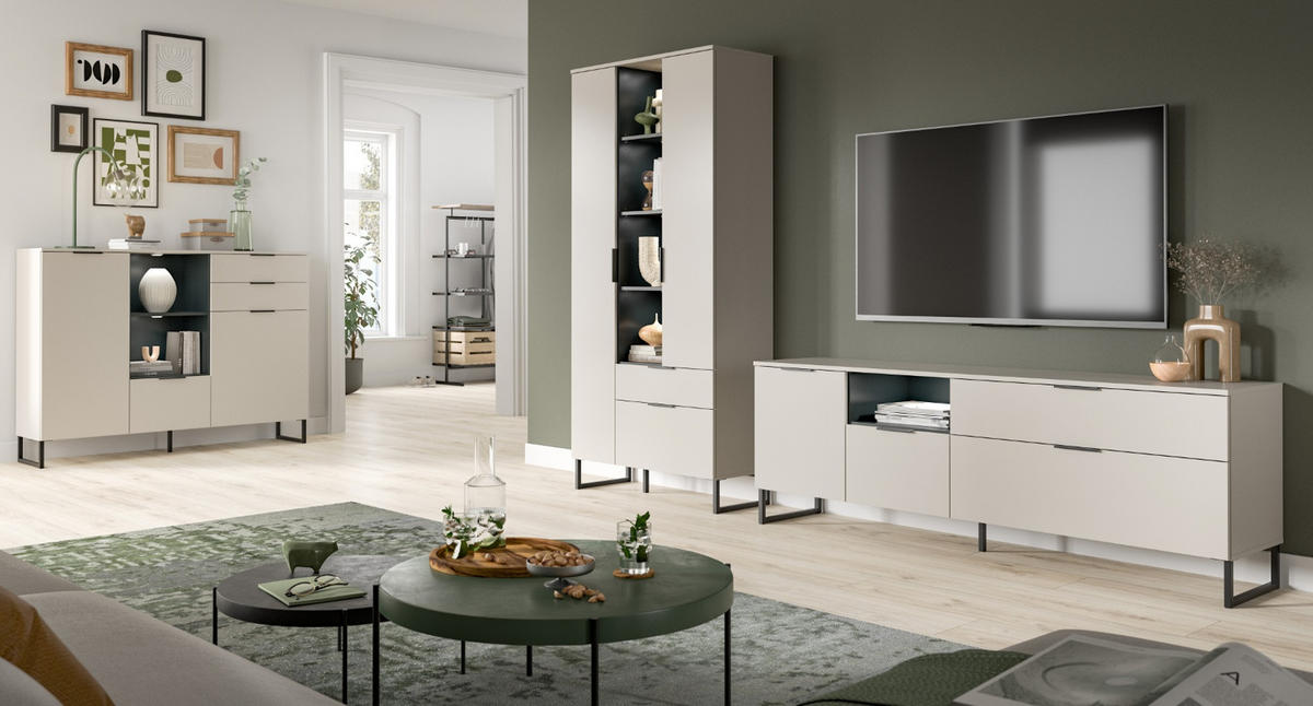 HIGHBOARD Kaschmir, Schwarz 150 x 112 cm, Kommode mit Soft-Close - Kaschmir/Schwarz, Holzwerkstoff/Kunststoff (150/150/37cm) - Inn.Furn