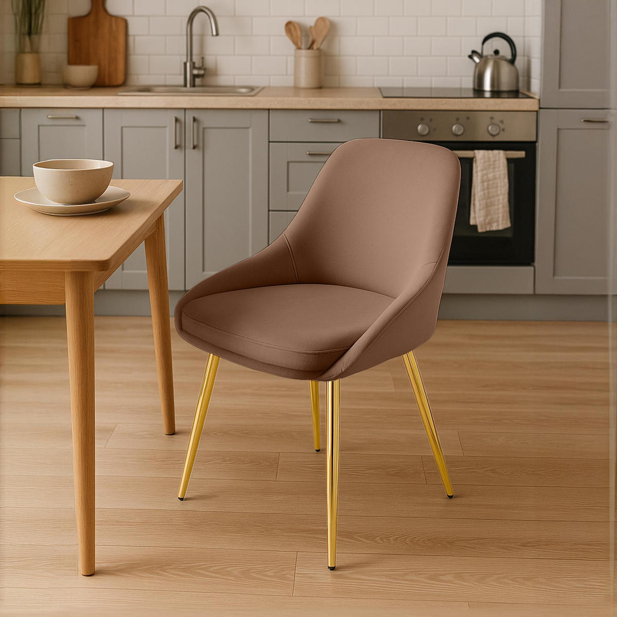 STUHL Samt Braun - Goldfarben/Braun, Textil (50/86/53cm) - CLP