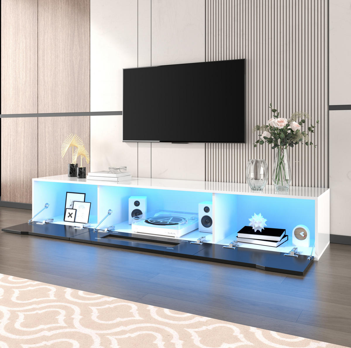 TV-SCHRANK mit LED 180 x 35 x 30 cm Hochglanz Schwarz-Weiß - Weiß, Holzwerkstoff (35/30/180cm) - Beauniv
