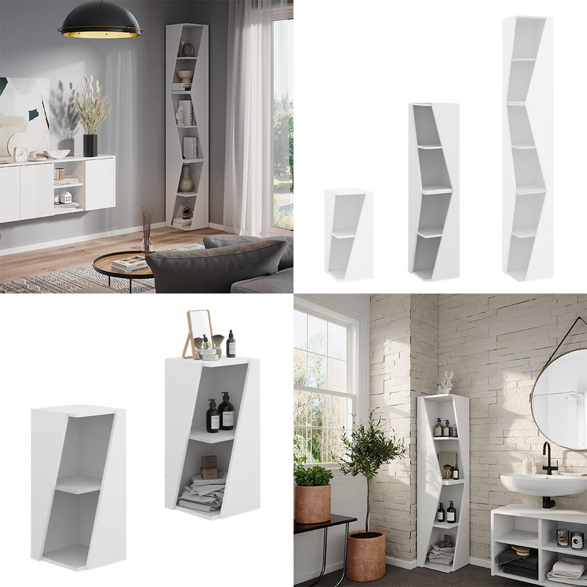 BADSCHRANK Benno Weiß 31.6 x 70.5 cm mit 3 Ablagen - Weiß, Holzwerkstoff (31.6/70.5/31.6cm) - Vicco