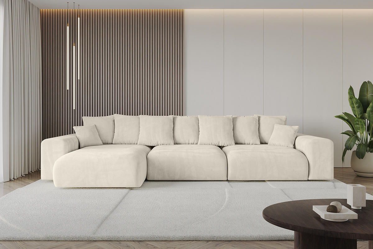 ECKSOFA Ottomane links ESKAR-L 364x176x84 Cappuccino Velours - Schwarz/Cappuccino, Holzwerkstoff/Kunststoff (364/176cm) - ALTDECOR