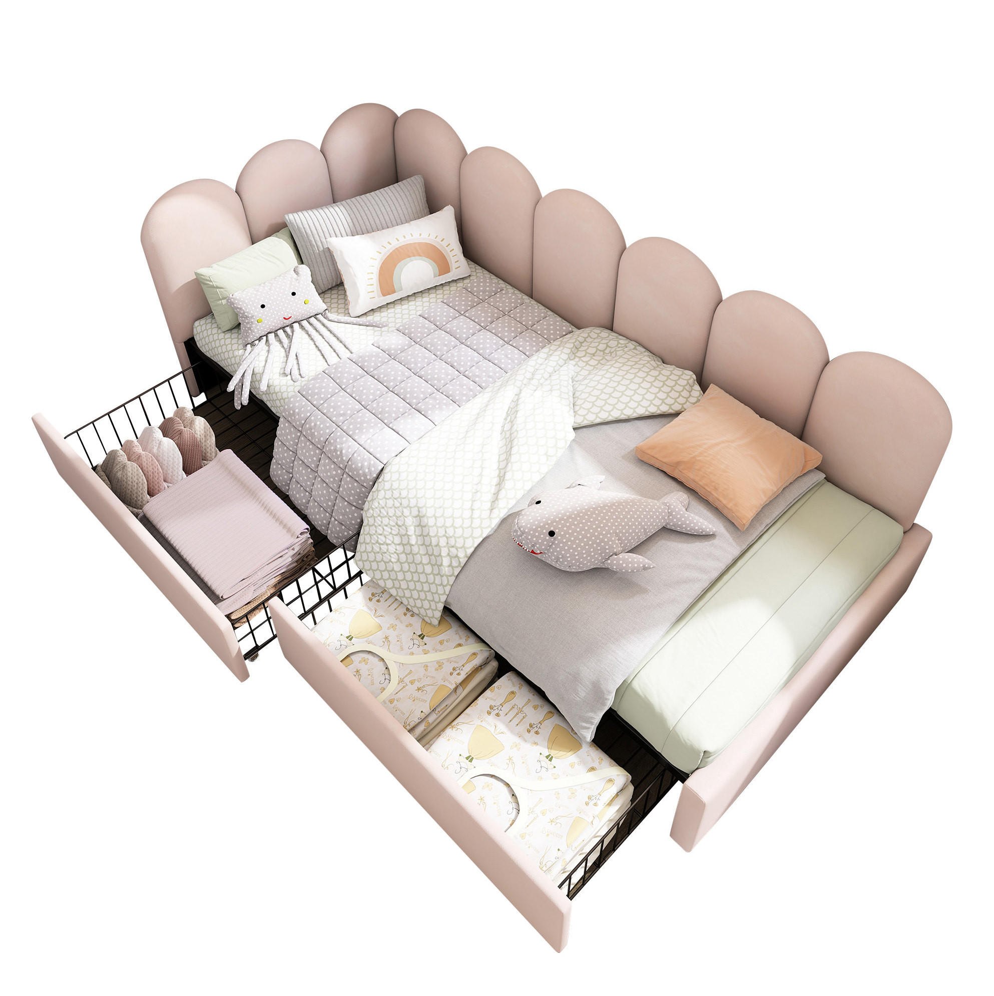 POLSTERBETT 90/200 cm Rosa aus Samt mit 2 Schubladen - Rosa, Textil (90/200cm) - OKMYHOME