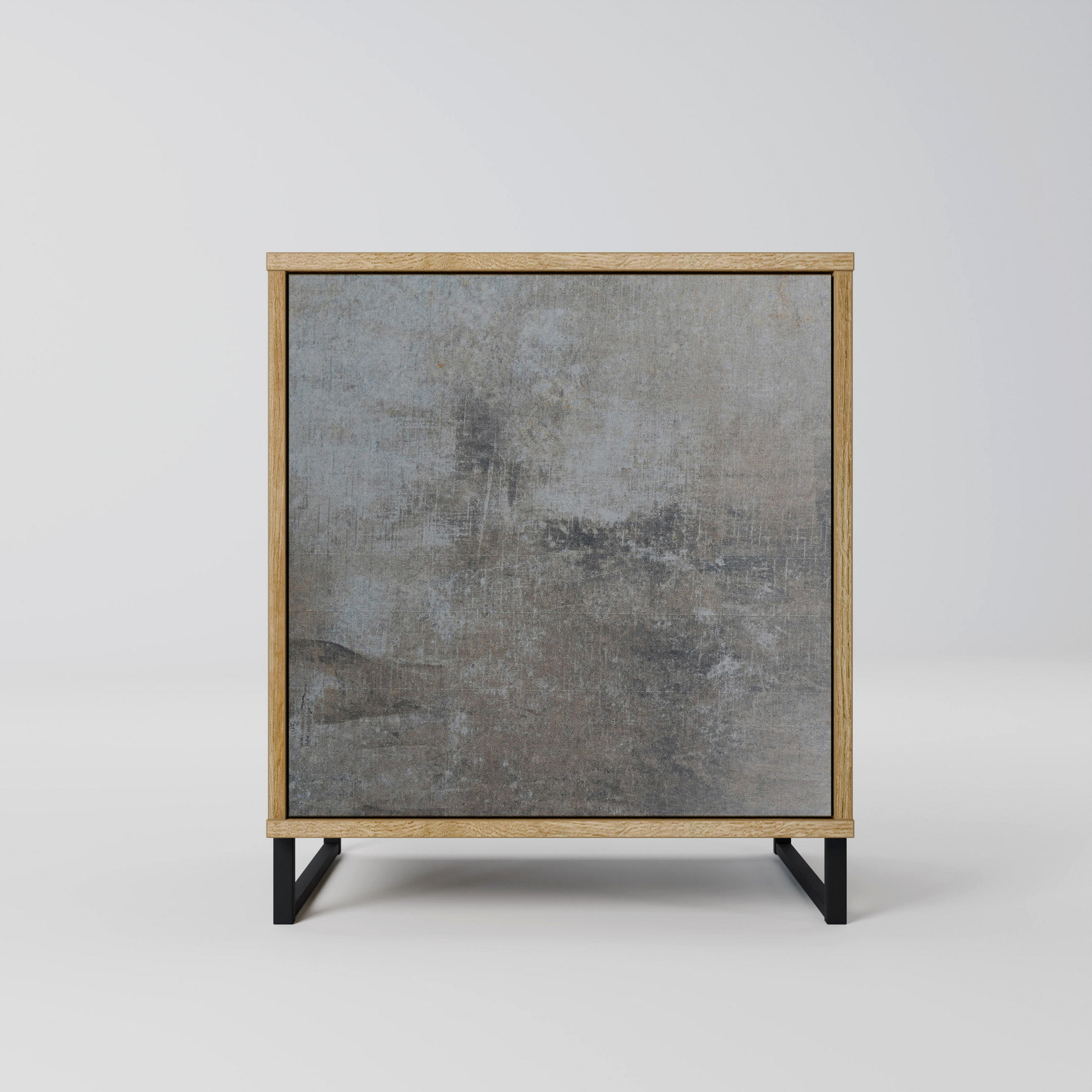 SIDEBOARD CONCRETE WALL, Eichefarben, 57,5x42x67,5 cm, Schwarze Metall-Rahmenfüße - Eichefarben/Multicolor, Holzwerkstoff/Metall (57.5/67.5/42cm) - SpaceRebels