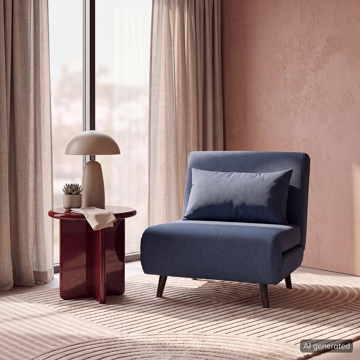 SCHLAFSESSEL - Textil / Teilmassivholz - Blau/Schwarz, Holz/Buchenholz (77/81/90cm) - home24