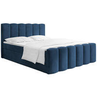 BOXBETT Serenity mit Bettkasten, Dunkelblau Samt 120x200 cm – inkl. H4 Taschenfederkern Matratze & Foam Topper - Blau/Schwarz, Holz/Holzwerkstoff (120/200cm) - WFL GROUP