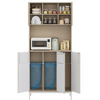 BUFFET 80/35/181 cm aus MDF mit Müllbereich und Mikrowellenfach Weiß (Hellholz-Optik) - Weiß, Holzwerkstoff (80/181/35cm) - Modenvie