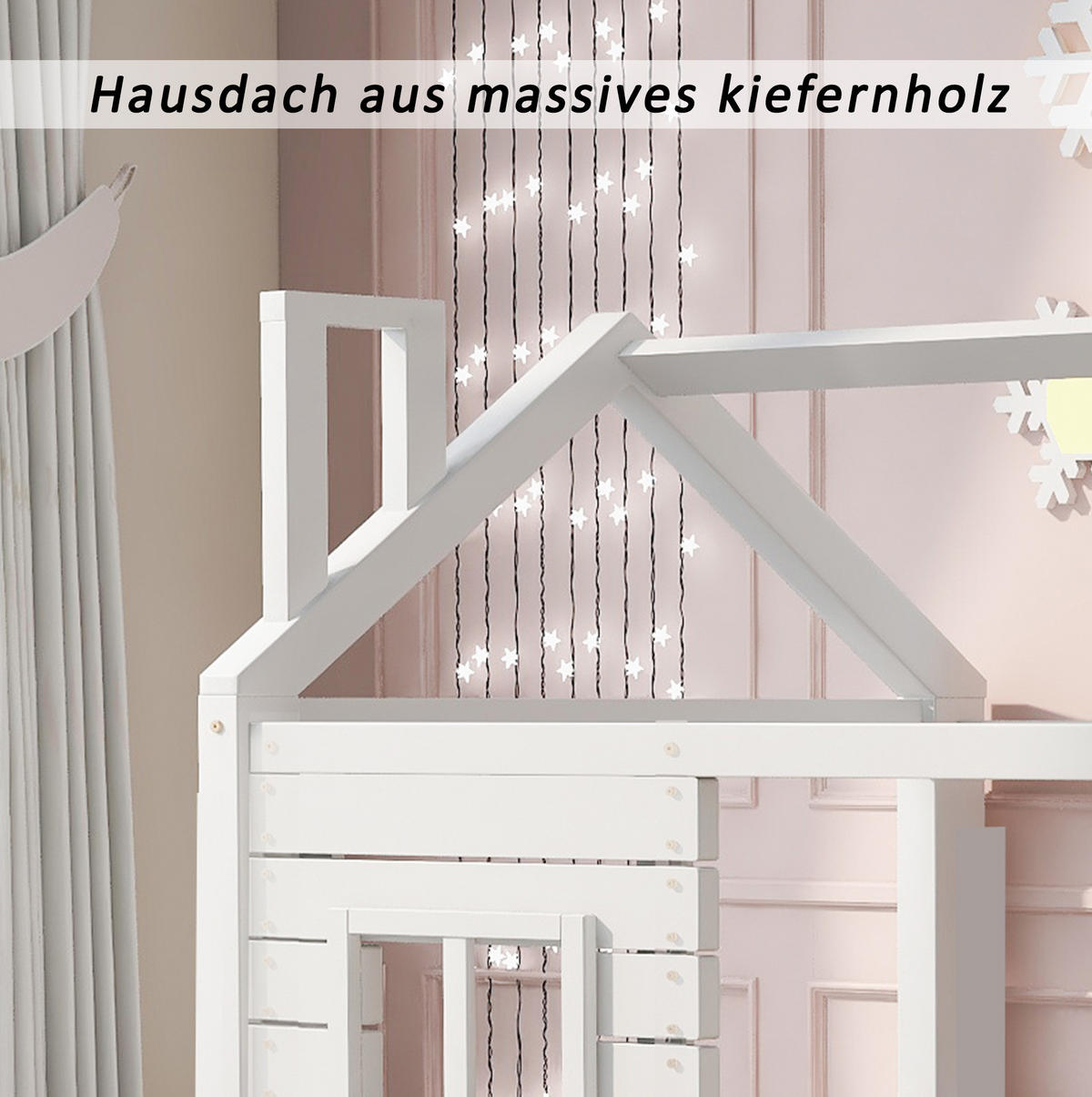 KINDEREINZELBETTEN aus Kiefer-Massivholz 90x200 cm in Weiß mit Rausfallschutz & 2 Schubladen - Weiß, Holz (90/200cm) - Modfu