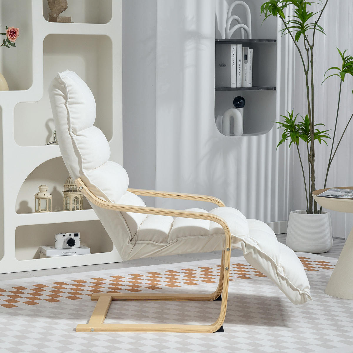RELAXSESSEL DE-13311 mit verstellbarer Fußstütze & Veloursbezug Creme - Creme, Holz (67/105/93cm) - ComfortXL