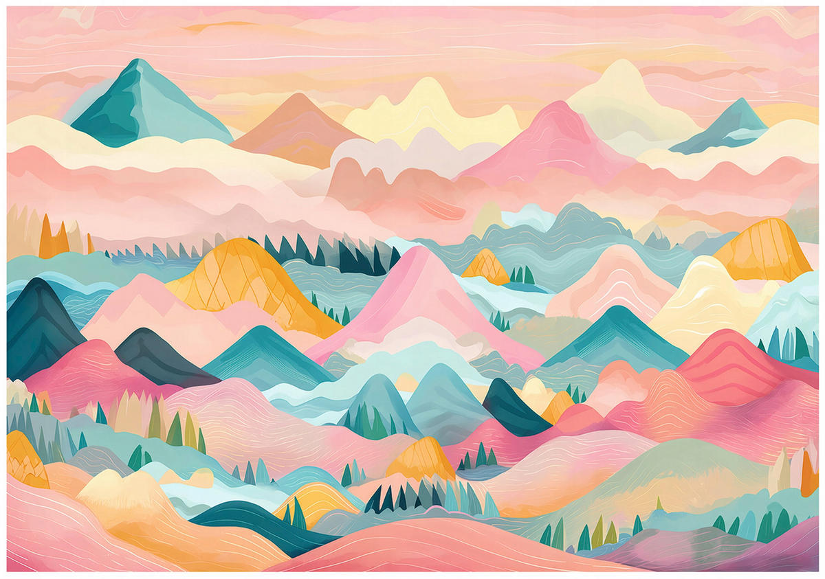 FOTOTAPETE Gebirge Wolken Rosa 312x219 cm - Multicolor, Textil (312/219cm) - Wallarena