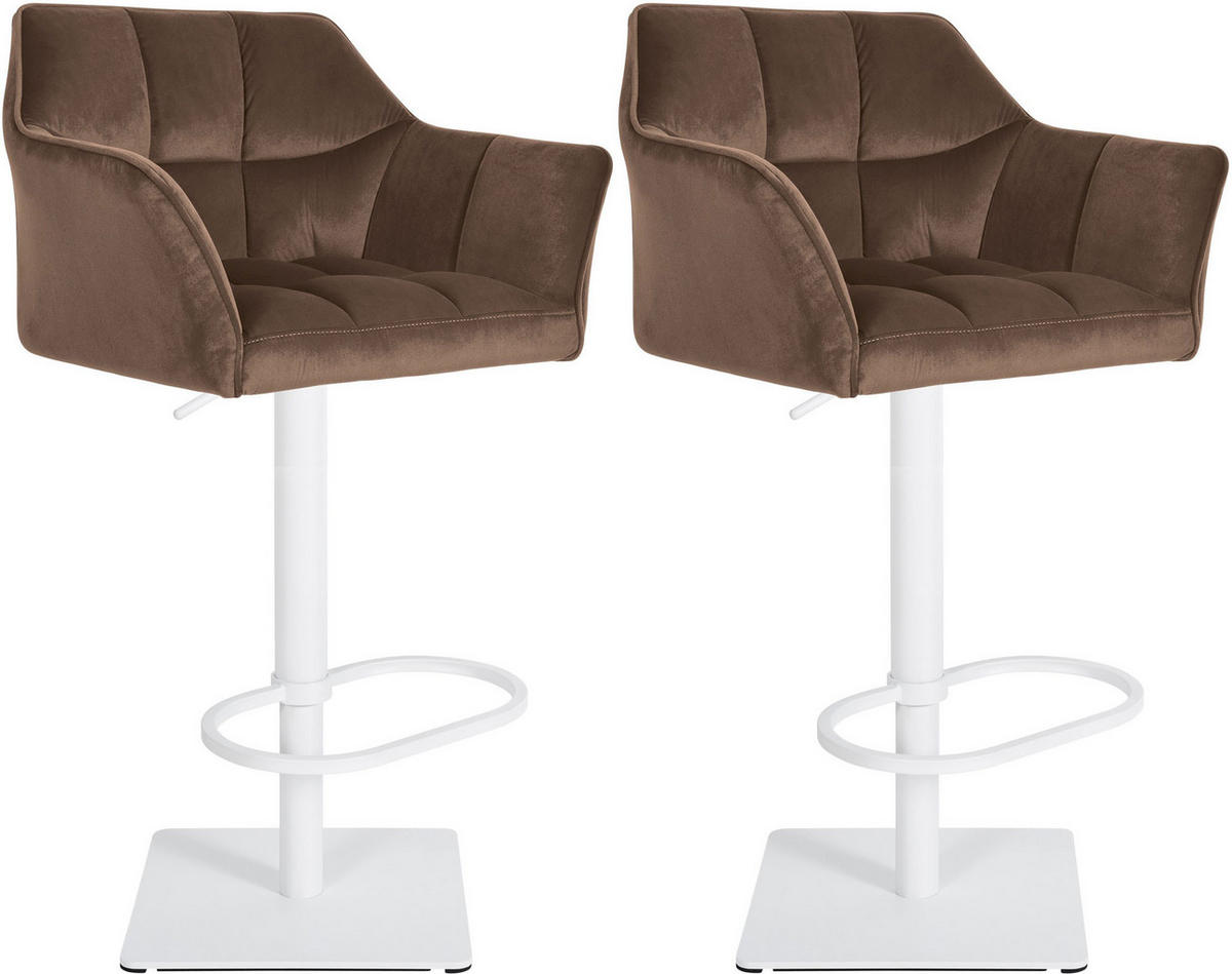BARHOCKER 2er Set Samt Braun - Weiß/Braun, Textil/Metall (64/88/45cm) - CLP