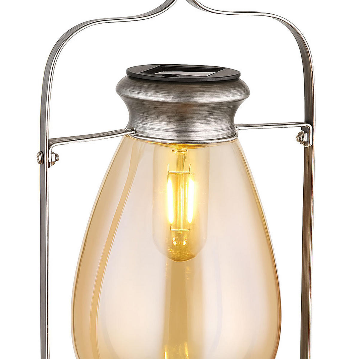 LED AUSSENLEUCHTE Solarlampe Silber Amberglas - Silberfarben, Glas (17/15/36.5cm) - Globo Lighting