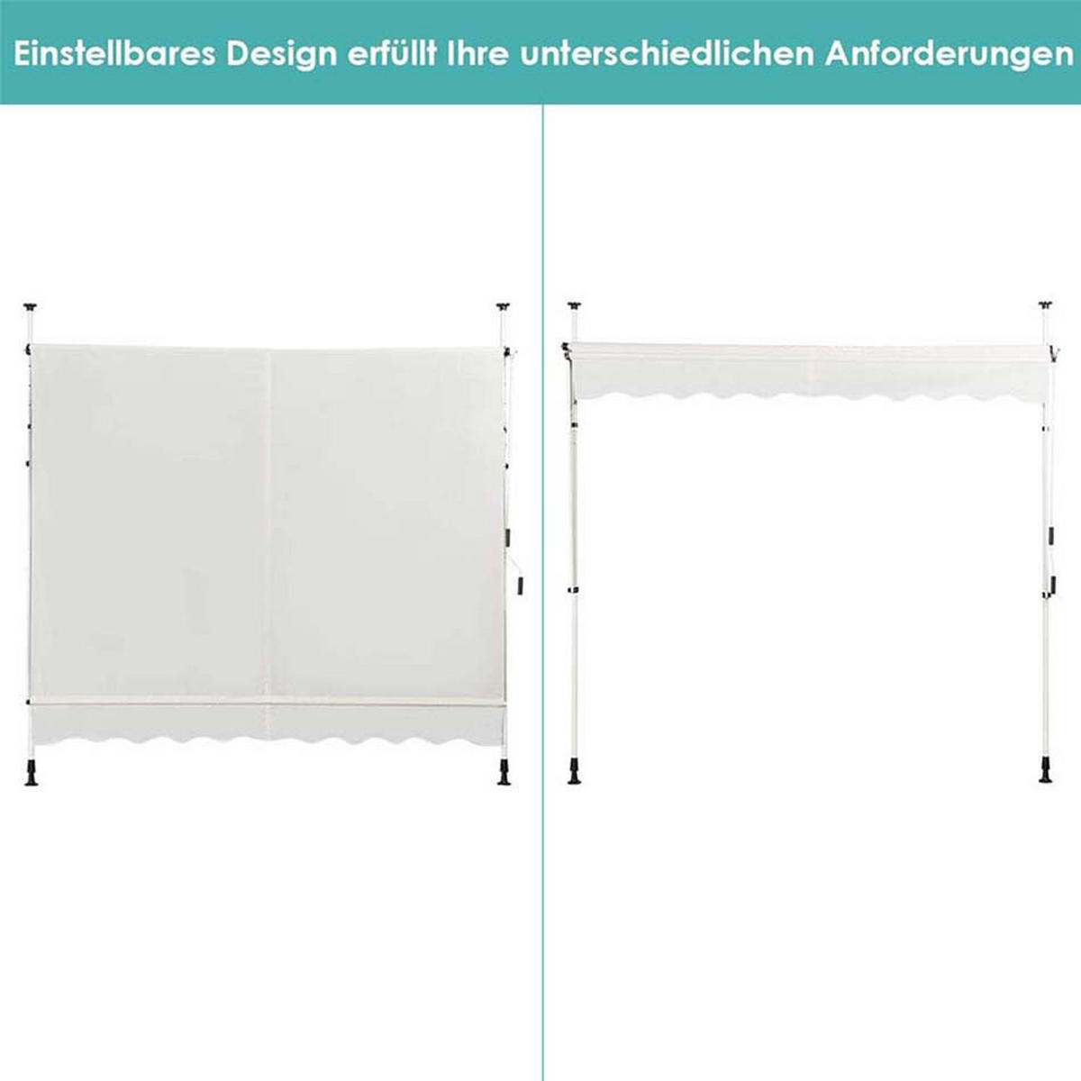KLEMMMARKISE 200cm Beige - Beige, Metall (120/300/200cm) - COSTWAY