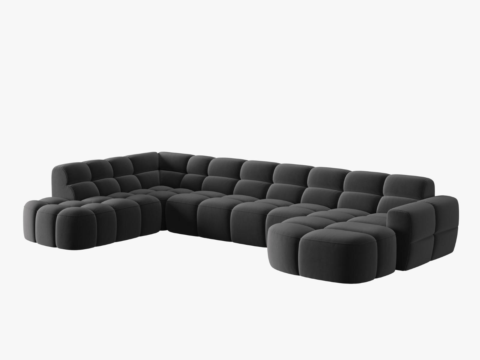 PANORAMASOFA links Lisa aus Samt dunkelgrau 7 Sitzplätze - Dunkelgrau, Textil (234/77/387cm) - Micadoni