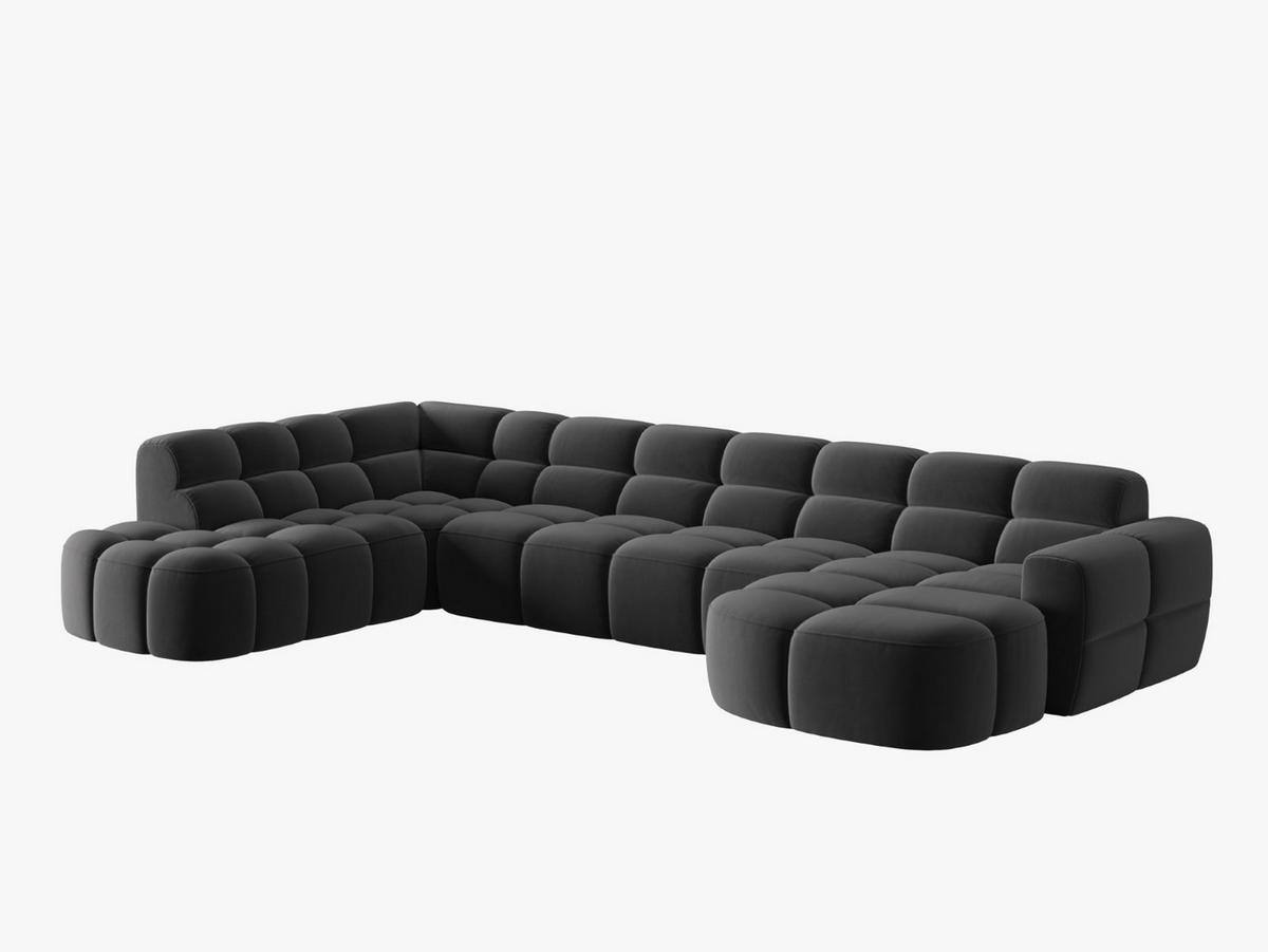 PANORAMASOFA links Lisa aus Samt dunkelgrau 7 Sitzplätze - Dunkelgrau, Textil (234/77/387cm) - Micadoni
