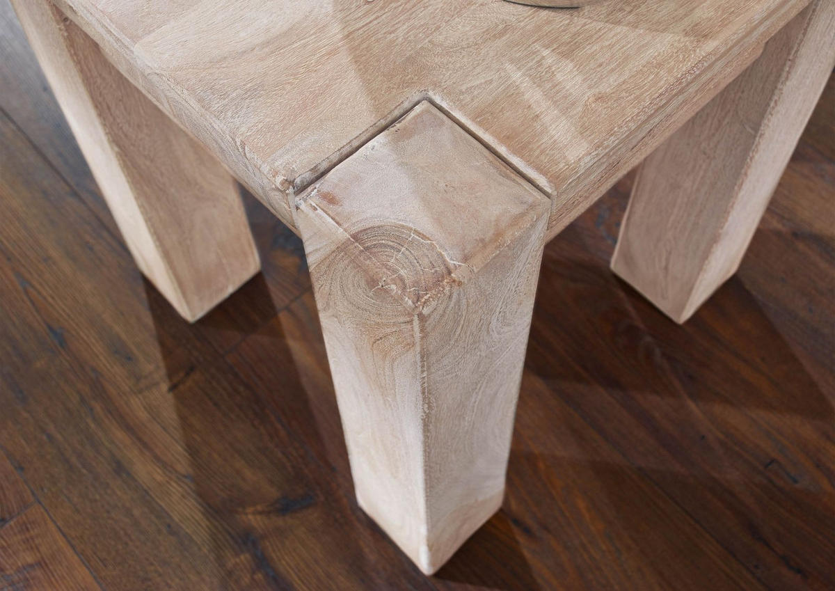 HOCKER Akazie 40x40x45 white stone getüncht NATURE WHITE #10 - Beige, Holz (40/45/40cm) - Massivmoebel24