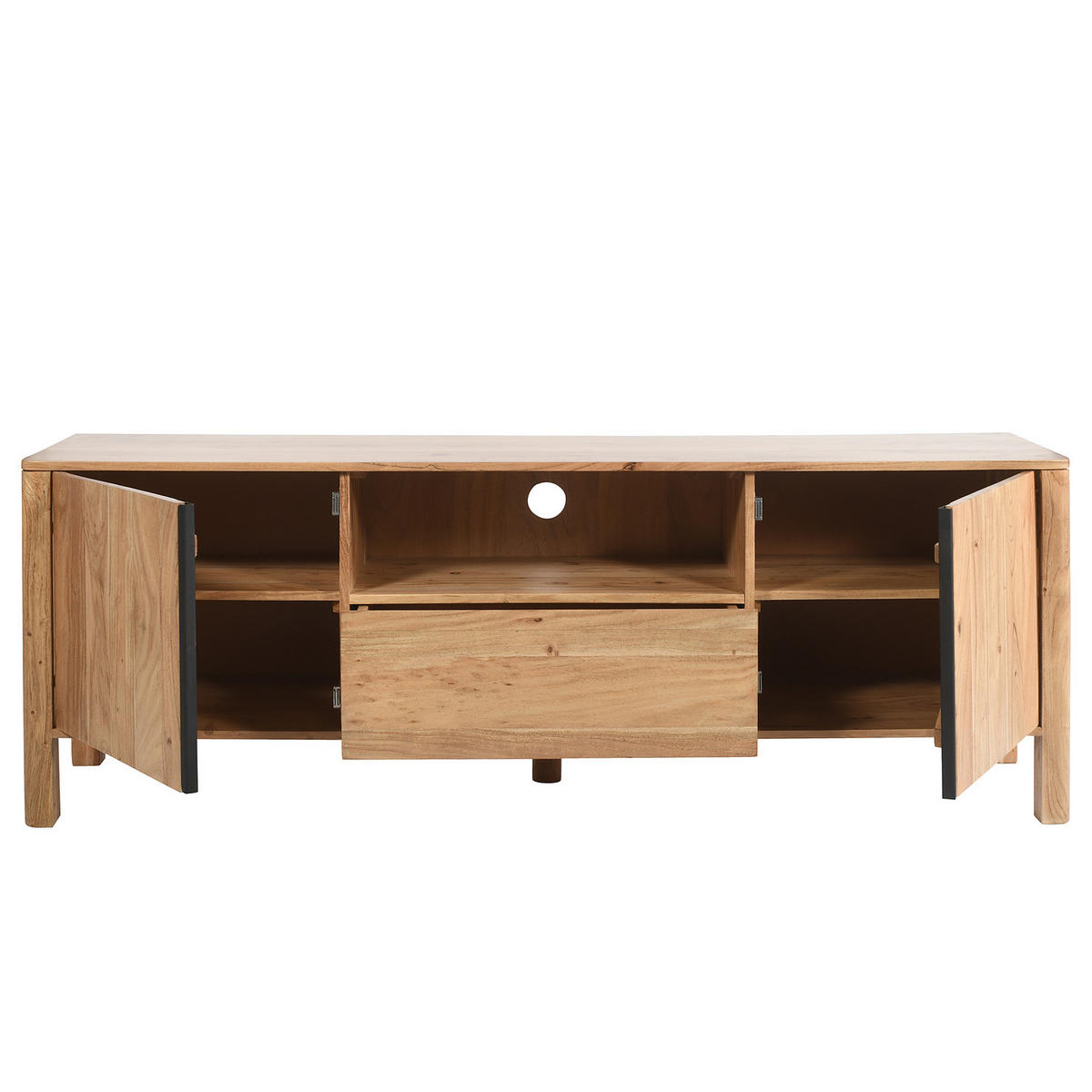 MASSIVES TV-LOWBOARD - Akazie - Schwarz/Akaziefarben, Holz/Metall (165/60/40cm) - home24