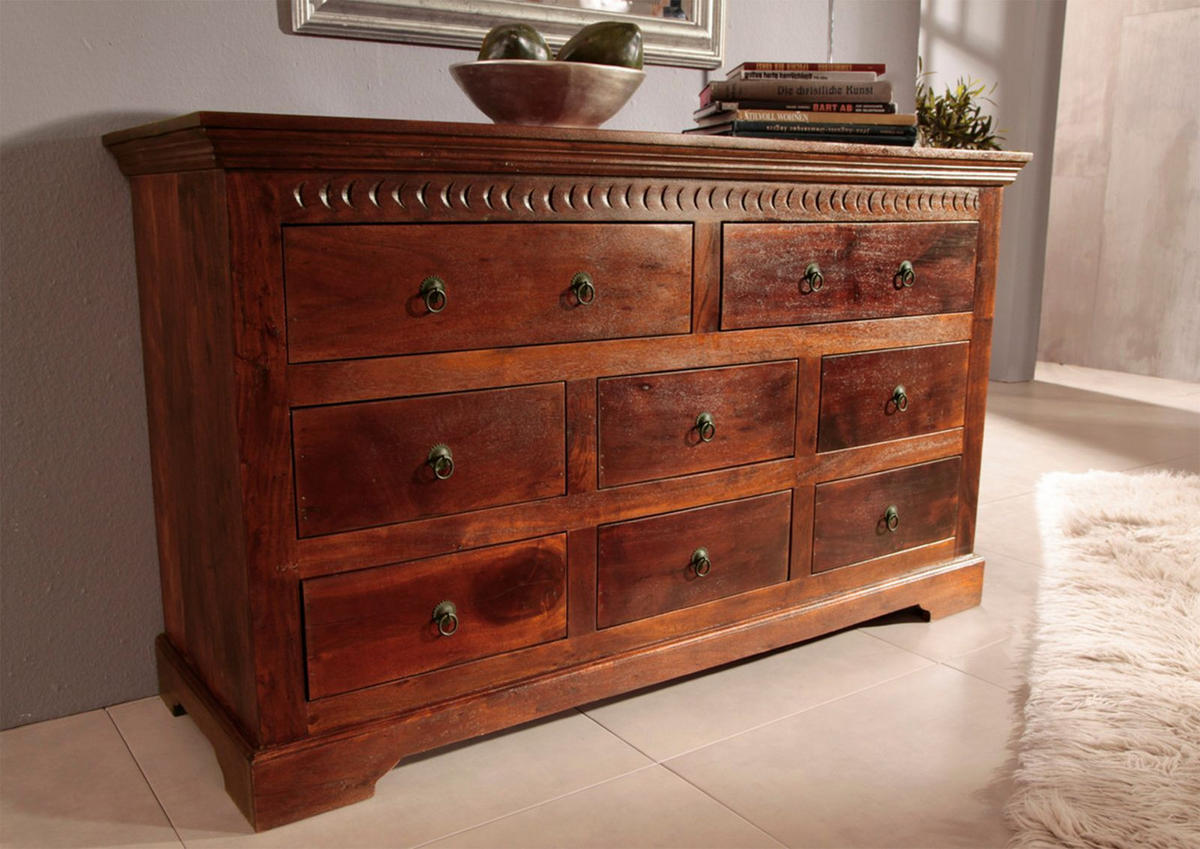 KOMMODE Akazie 145x49x85 nougat lackiert OXFORD #524 - Dunkelbraun, Holz (145/85/49cm) - Massivmoebel24