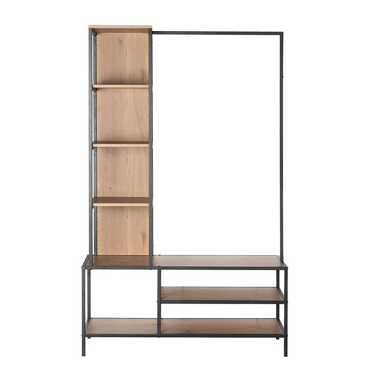 GARDEROBE mit Spiegel - Eiche Dekor / Schwarz - Eichefarben/Schwarz, Holzwerkstoff/Metall (110/177/40cm) - home24