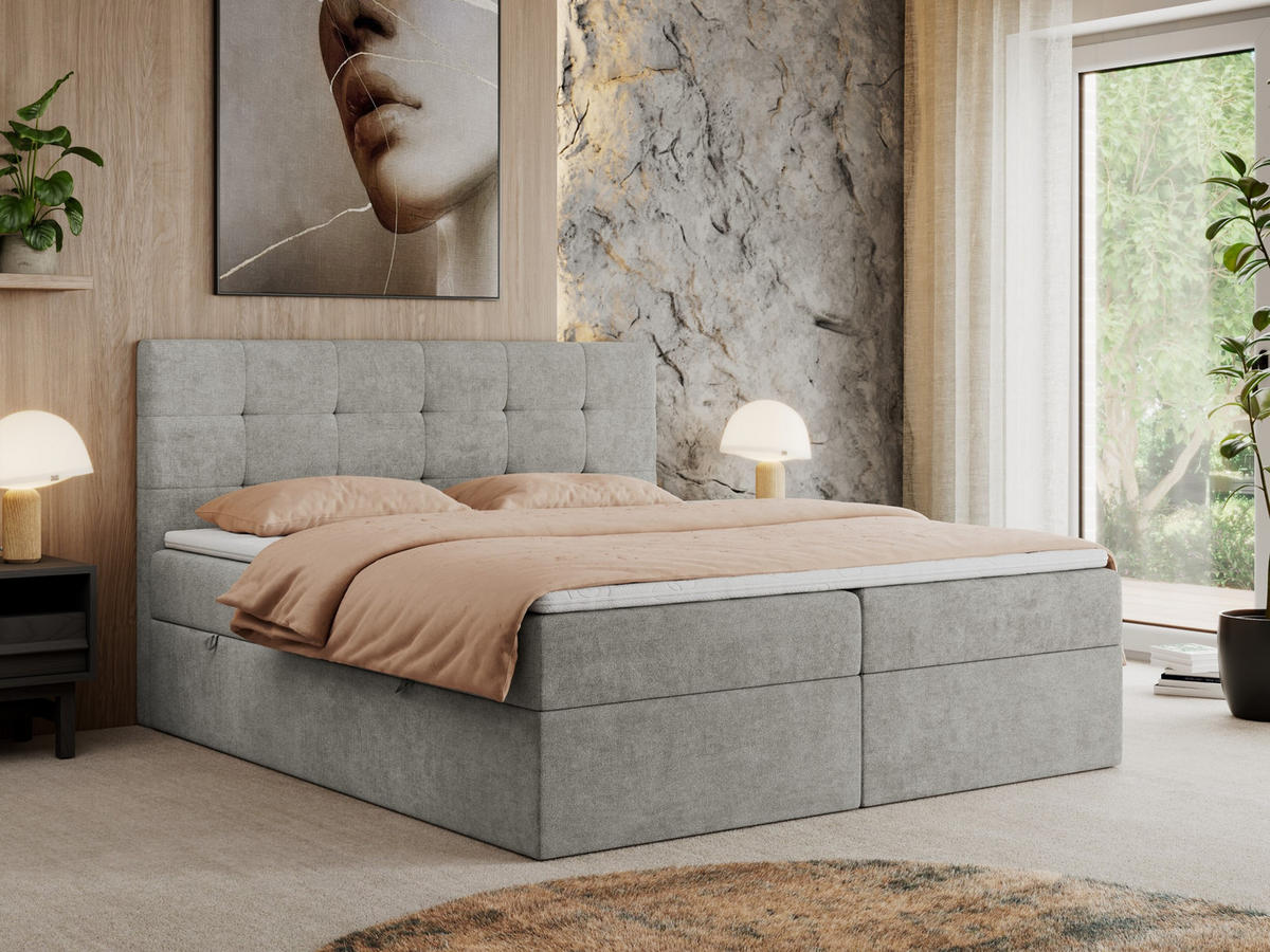 BOXBETT CENTO 180/200 Hellgrau Strukture - H3 - Hellgrau, Holz/Textil (180/200cm) - MKS