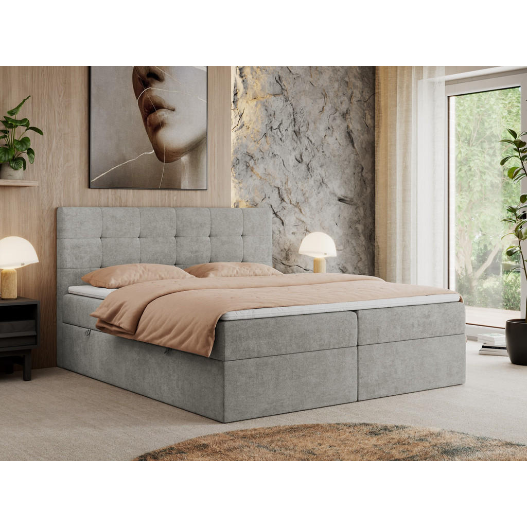 Thumbnail - MKS Boxbett, Hellgrau, Textil, 1-Sitzer, H4, Rechteckig, 120x200 cm, Schlafzimmer, Betten, Boxspringbetten