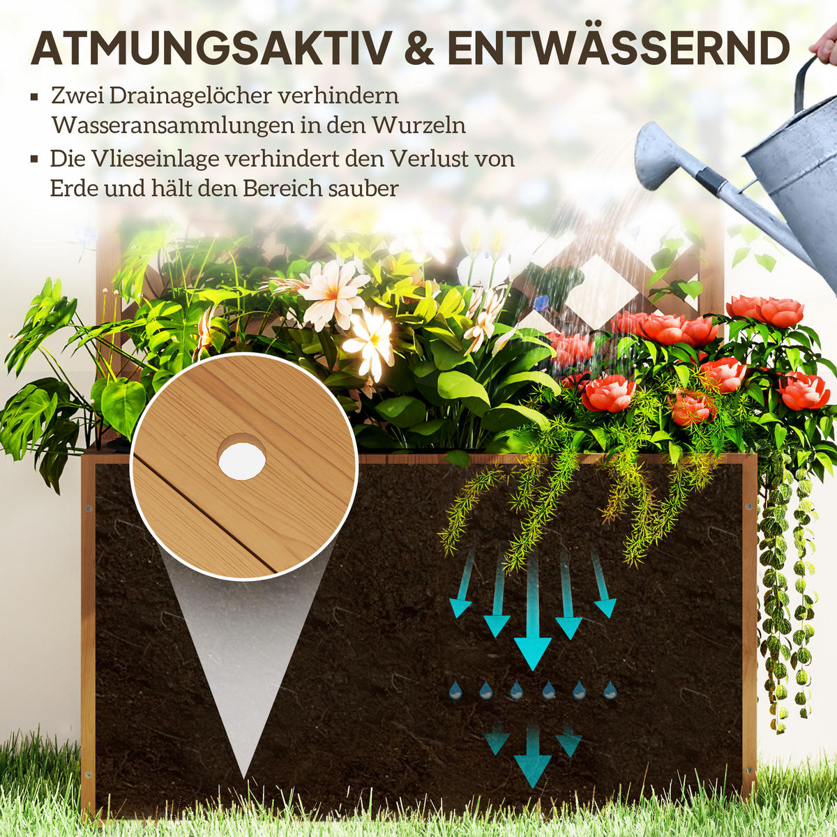 HOCHBEET DE-05274 Mit Rankgitter & Spalier, Holz Natur - Naturfarben, Holz (64/122/33cm) - ComfortXL