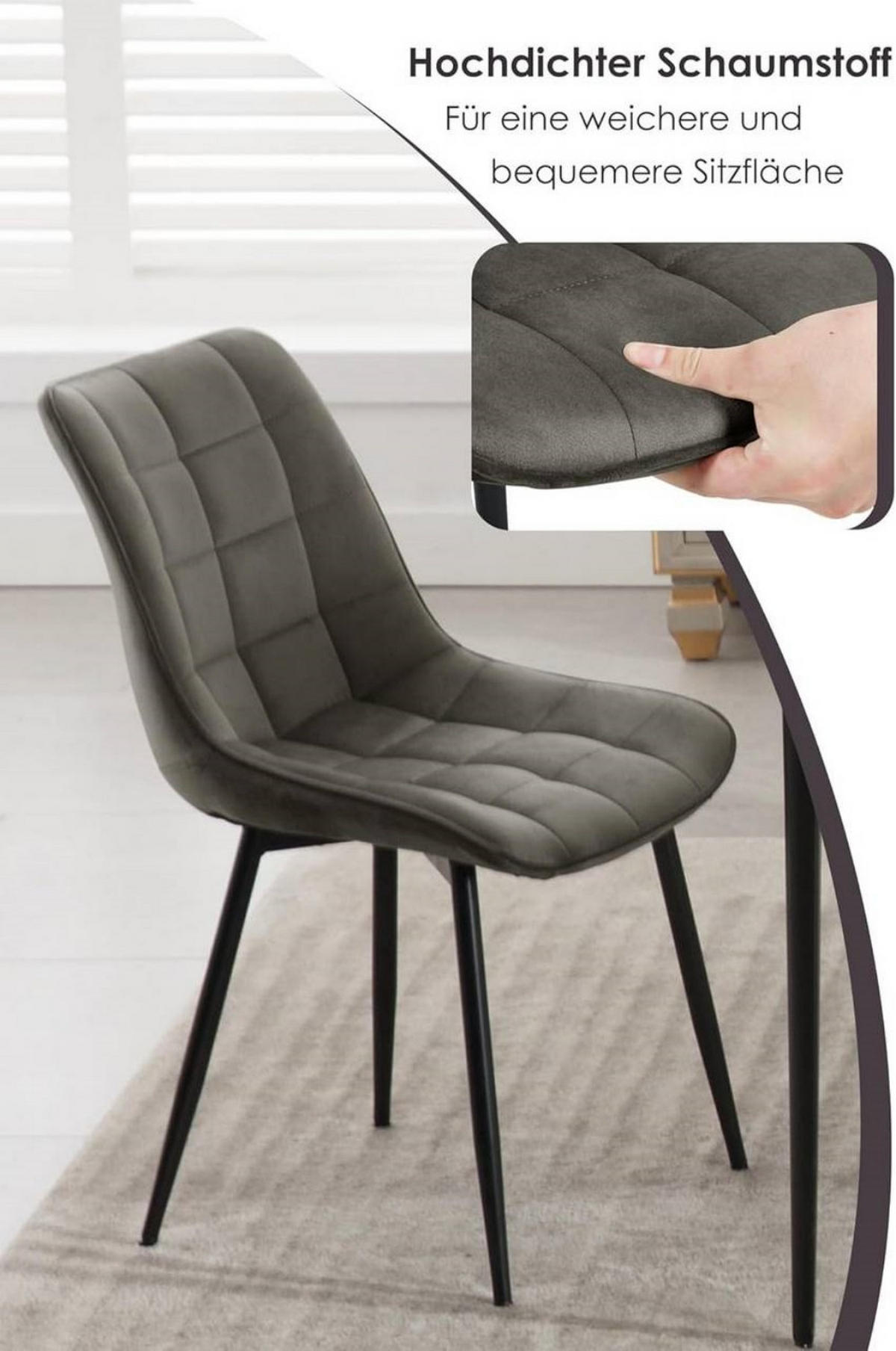 ESSZIMMERSTUHL 4er Set, Samt, Metallbeine, Dunkelgrau - Dunkelgrau/Schwarz, Textil/Metall (46/85.5/40.5cm) - Woltu