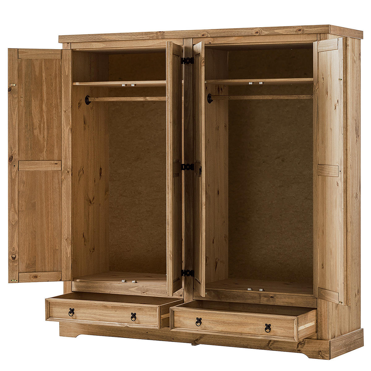 DREHTÜRENSCHRANK - Eckig - Kiefer massiv - Schwarz/Kieferfarben, Holz/Metall (194/195/56cm) - home24