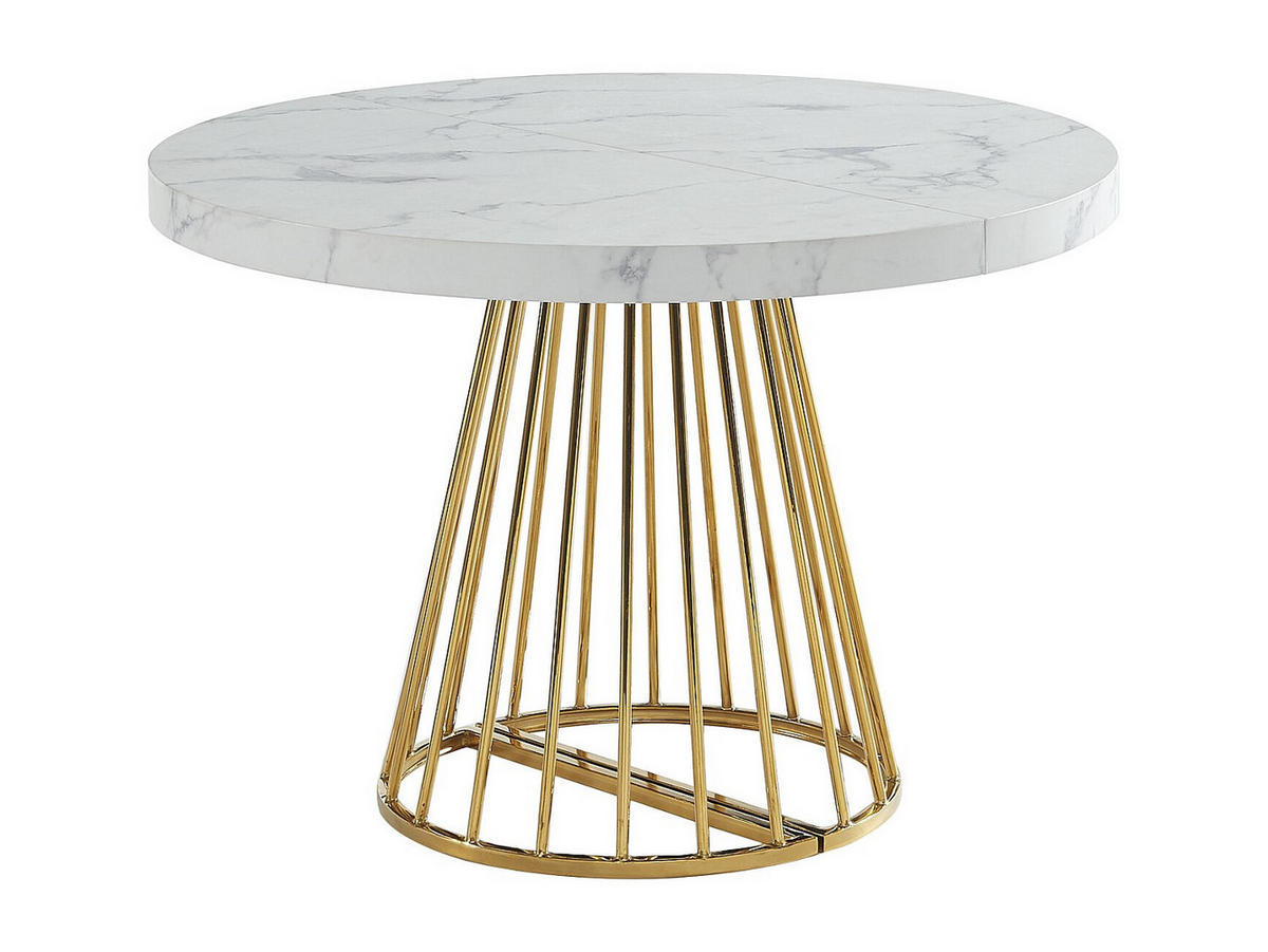 SET Tisch FIRELA + 4 Stühle KADIJA - Marmor-Optik - Weiß & Beige - Weiß, Holz (260/76/110cm) - Vente-Unique