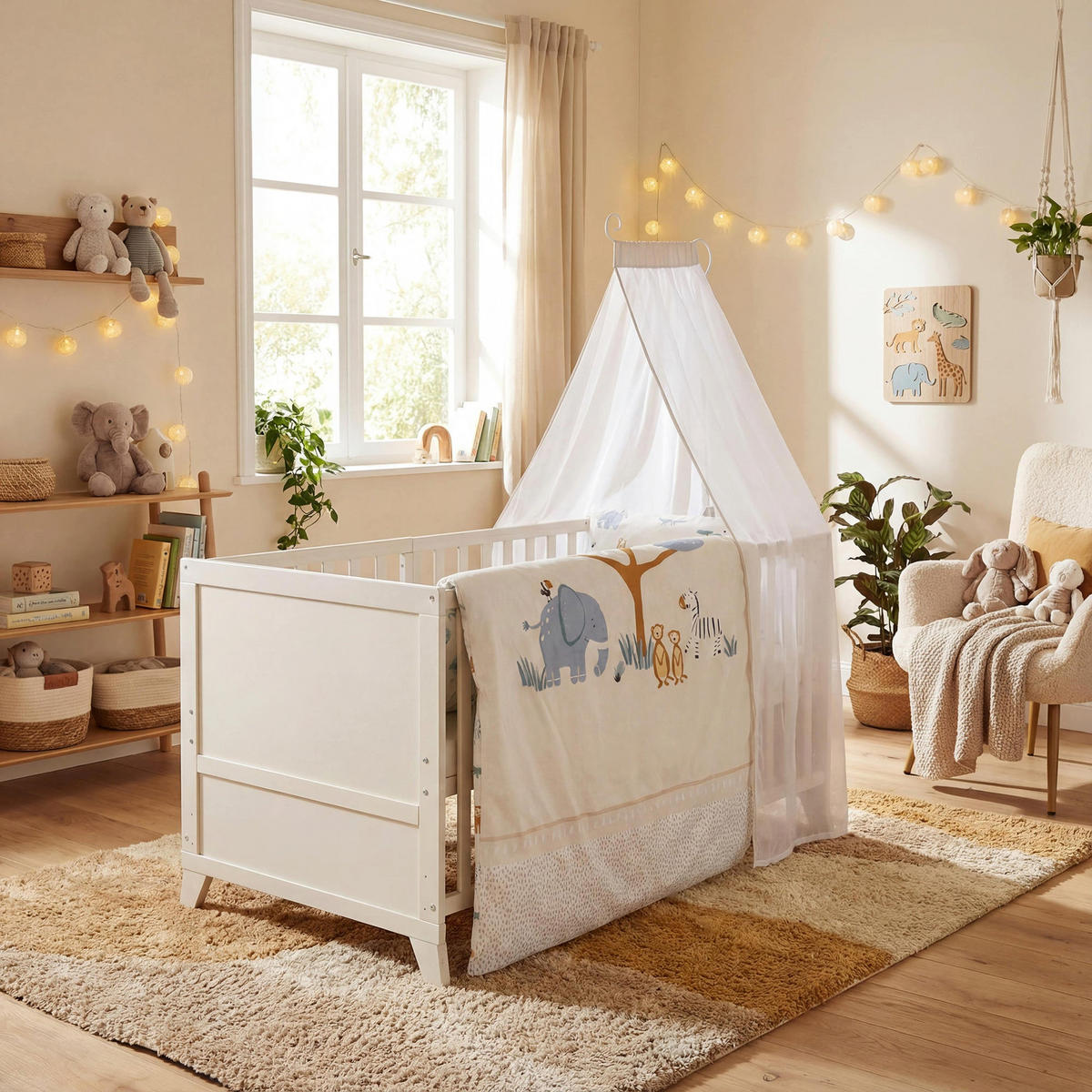 BABYBETT 'Savanna Friends' 70 x 140 inkl. kompletter Ausstattung - Naturgrau / Beige - Weiß, Holz (70/140cm) - Roba