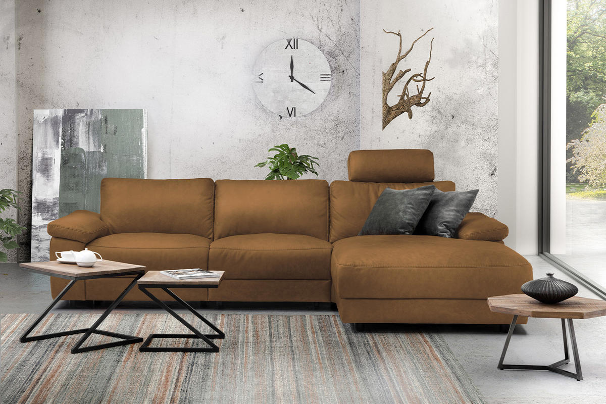 ECKSOFA XL MOTOR. RELAXFUNKTION LOLA Orange Leder - Schwarz/Orange, Leder (304/178cm) - KAWOLA