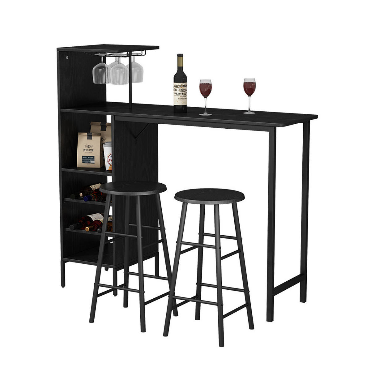 BARTISCH-SET Naila Schwarz 121.5 x 40 cm mit 2 Hocker - Schwarz, Holzwerkstoff (121.5/120/40cm) - Vicco